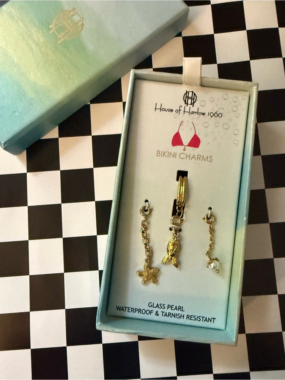 House of Harlow 1960 Gold Bikini Charm Trio with Pearl